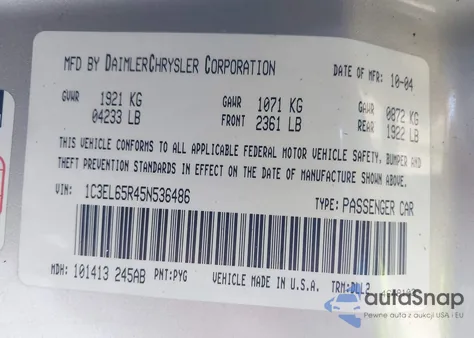 2005 Chrysler Sebring Limited from USA, damaged, VIN 1C3EL65R45N536486